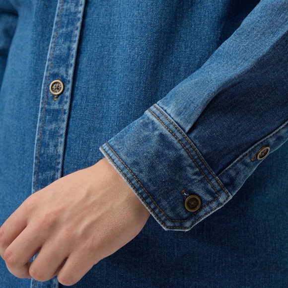 Frye Blue Denim Barn Jacket with Brown Collar - Picture 5 of 5